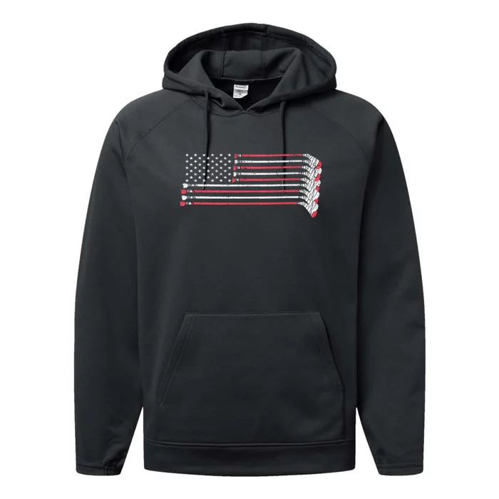 Hockey Sticks American Flag Performance Fleece Hoodie