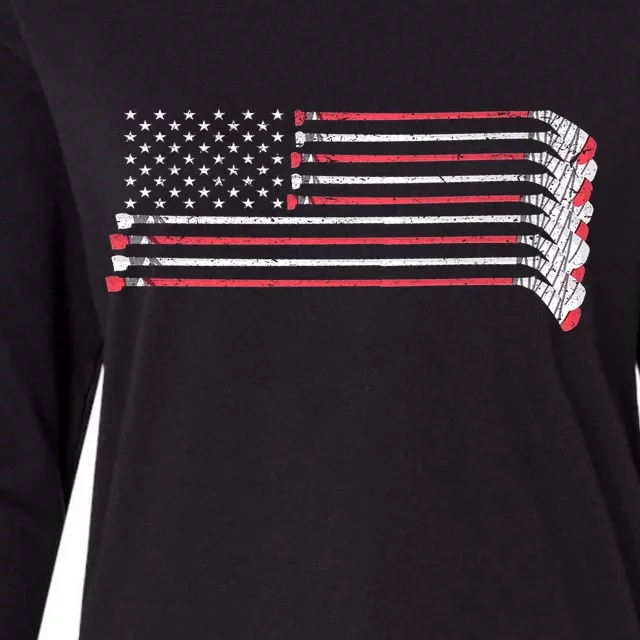 Hockey Sticks American Flag Womens Cotton Relaxed Long Sleeve T-Shirt