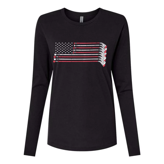 Hockey Sticks American Flag Womens Cotton Relaxed Long Sleeve T-Shirt