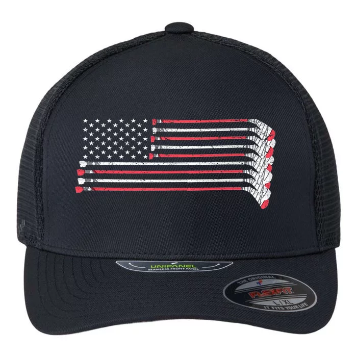 Hockey Sticks American Flag Flexfit Unipanel Trucker Cap