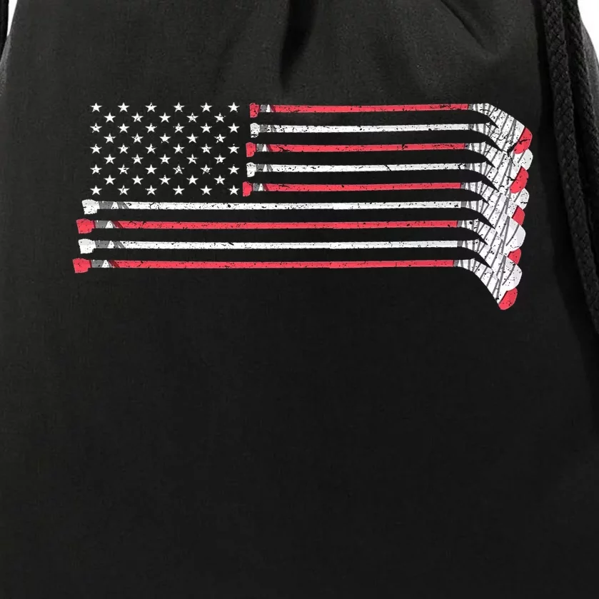 Hockey Sticks American Flag Drawstring Bag