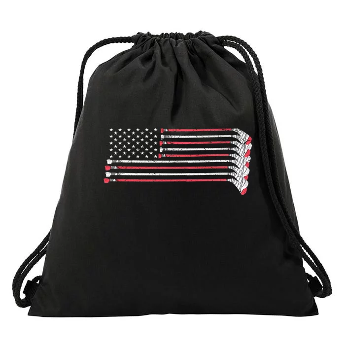 Hockey Sticks American Flag Drawstring Bag