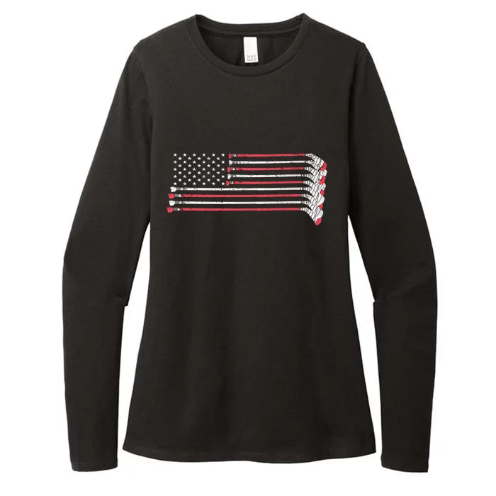 Hockey Sticks American Flag Womens CVC Long Sleeve Shirt