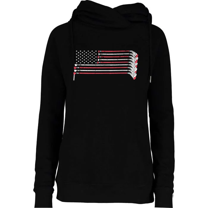 Hockey Sticks American Flag Womens Funnel Neck Pullover Hood