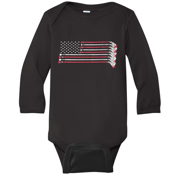 Hockey Sticks American Flag Baby Long Sleeve Bodysuit