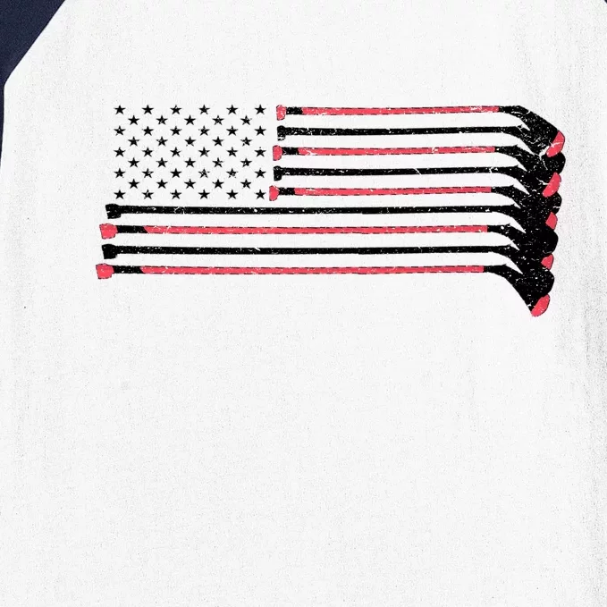 Hockey Sticks American Flag Baseball Sleeve Shirt