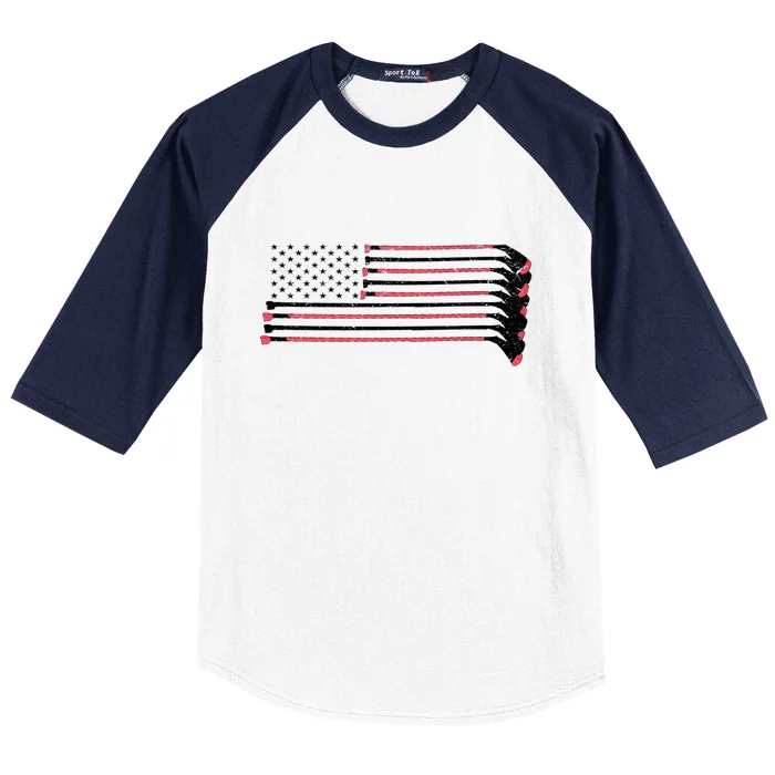 Hockey Sticks American Flag Baseball Sleeve Shirt