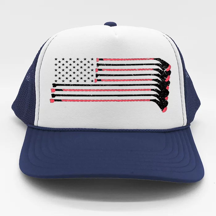 Hockey Sticks American Flag Trucker Hat