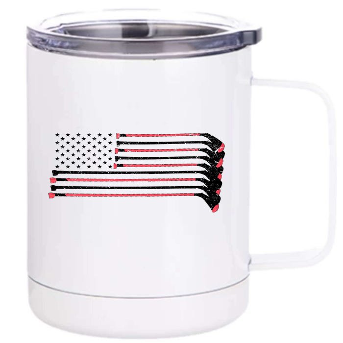 Hockey Sticks American Flag Front & Back 12oz Stainless Steel Tumbler Cup