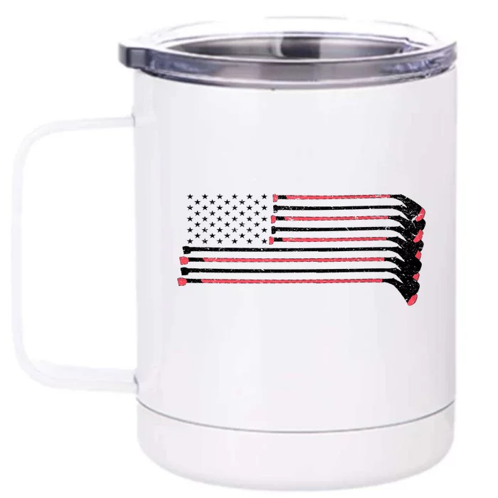 Hockey Sticks American Flag Front & Back 12oz Stainless Steel Tumbler Cup