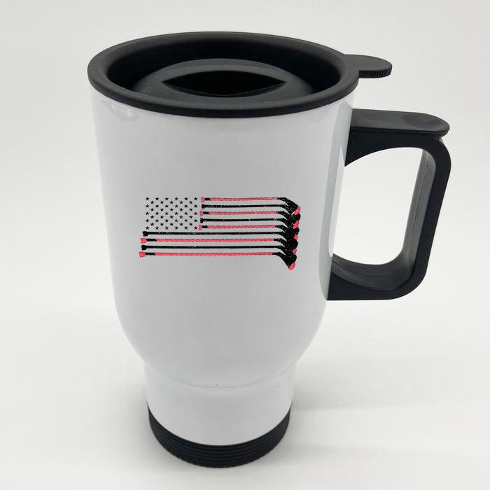 Hockey Sticks American Flag Front & Back Stainless Steel Travel Mug