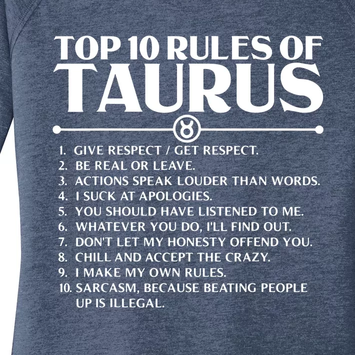 Horoscope Symbols Astrology Sign Top 10 Rules Of Taurus Women's Perfect Tri Tunic Long Sleeve Shirt