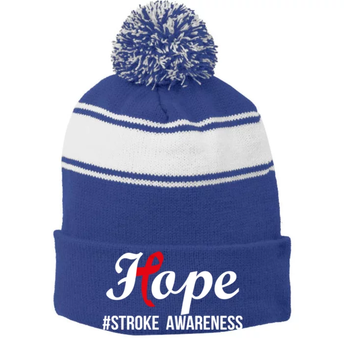 Hope Stroke Awareness Month Red Ribbon Motivational Great Gift Stripe Pom Pom Beanie