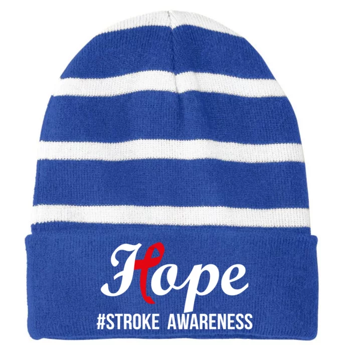 Hope Stroke Awareness Month Red Ribbon Motivational Great Gift Striped Beanie with Solid Band