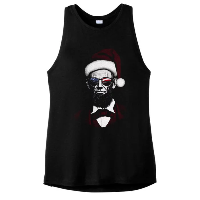 Hipster Santa Abraham Lincoln Ladies Tri-Blend Wicking Tank