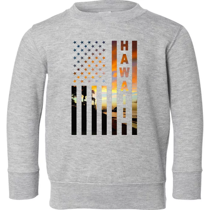 Hawaii Sunset American Flag Honolulu Hawaiian Island Toddler Sweatshirt