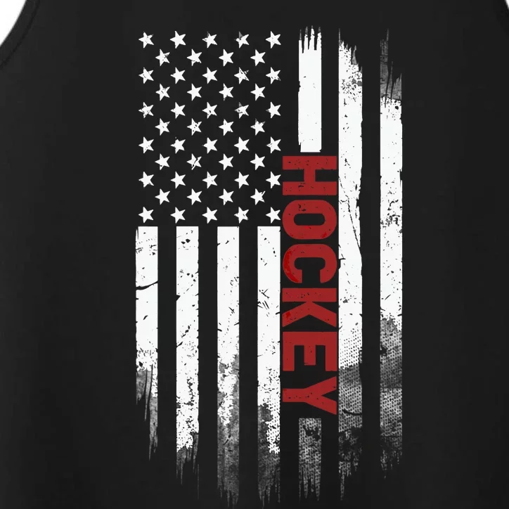 Hockey Stick American Flag Sports Patriotic Hockey Player Performance Tank