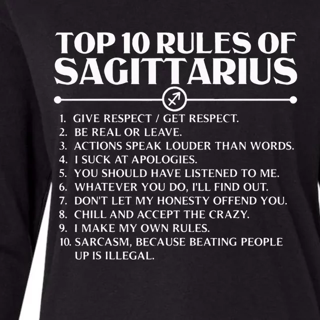 Horoscope Symbols Astrology Sign Top 10 Rules Of Sagittarius Womens Cotton Relaxed Long Sleeve T-Shirt