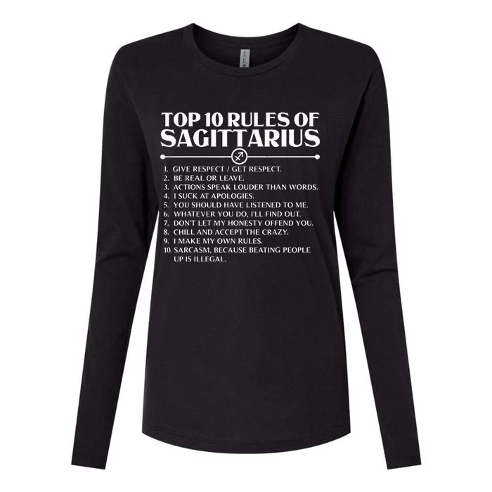 Horoscope Symbols Astrology Sign Top 10 Rules Of Sagittarius Womens Cotton Relaxed Long Sleeve T-Shirt