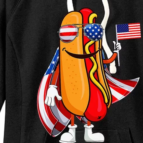 Hotdog Sunglasses American Flag Usa 4th Of July Women's Fleece Hoodie