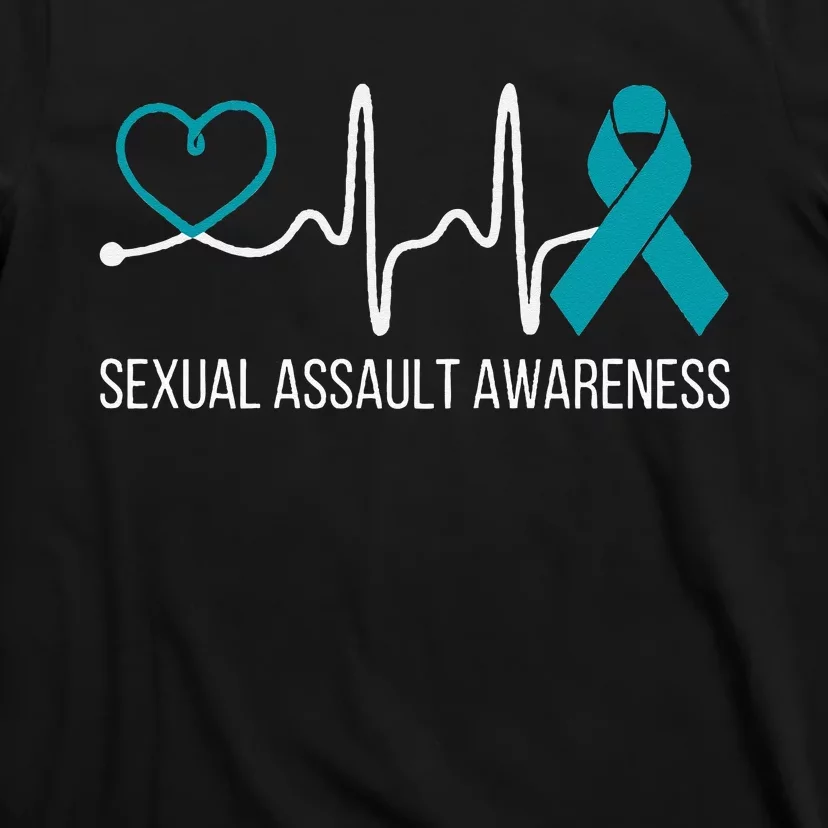 Heartbeat Sexual Assault Awareness Month Teal Ribbon Support T-Shirt