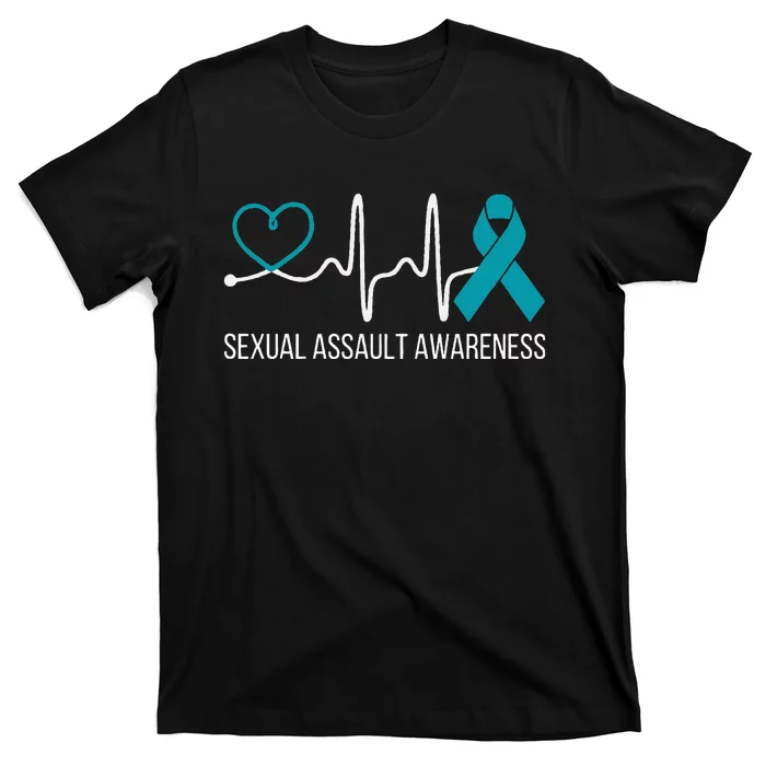 Heartbeat Sexual Assault Awareness Month Teal Ribbon Support T-Shirt