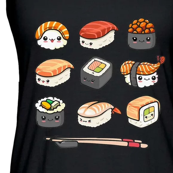 Happy Sushi Anime Kawaii Set Japanese Food Lover Otaku Manga Ladies Essential Flowy Tank