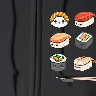 Happy Sushi Anime Kawaii Set Japanese Food Lover Otaku Manga Full Zip Hoodie