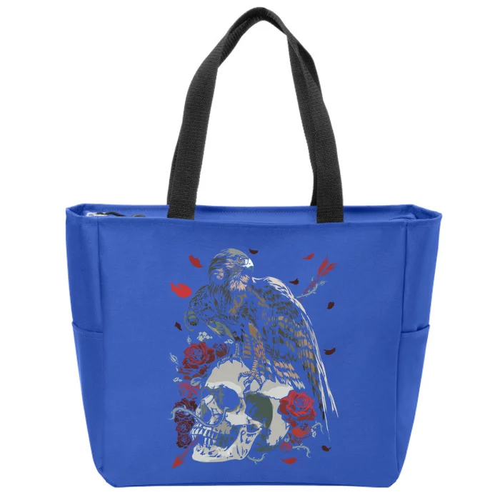 Hawk Spirit Animal With Skull And Roses The Day Of Dead Cool Gift Zip Tote Bag