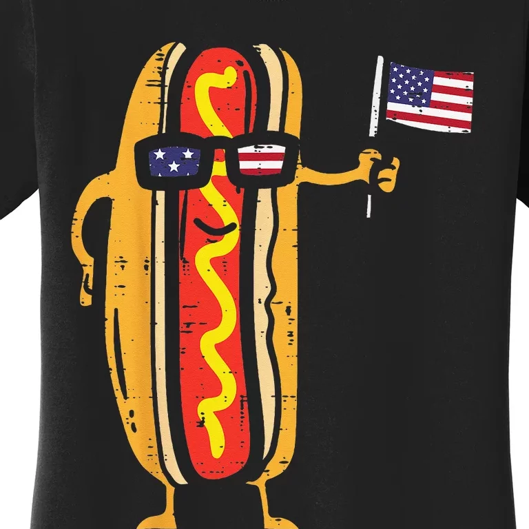 Hotdog Sunglasses American Flag USA Funny 4th Of July Fourth Women's T-Shirt