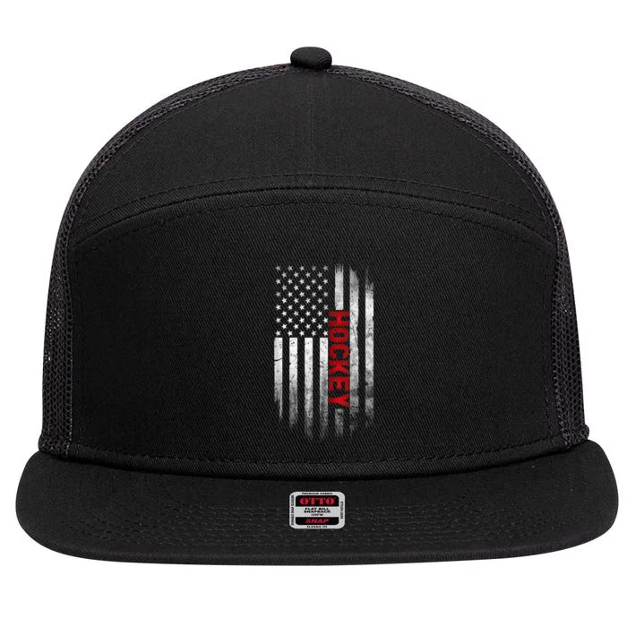 Hockey Stick American Flag Sports Patriotic Hockey Player 7 Panel Mesh Trucker Snapback Hat