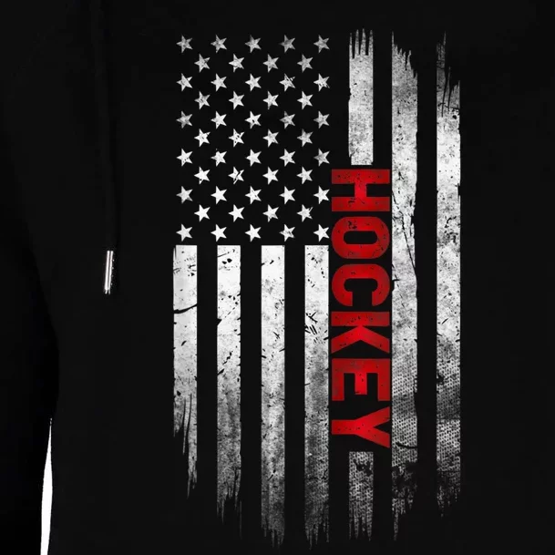 Hockey Stick American Flag Sports Patriotic Hockey Player Womens Funnel Neck Pullover Hood