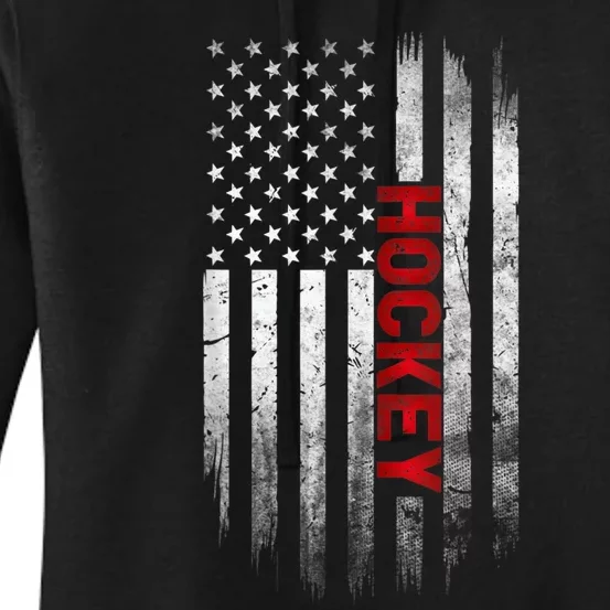 Hockey Stick American Flag Sports Patriotic Hockey Player Women's Pullover Hoodie