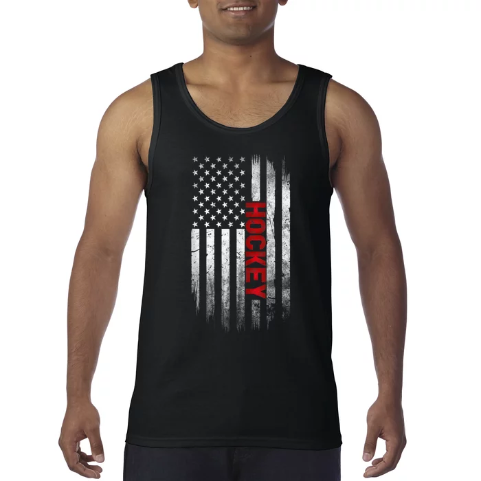 Hockey Stick American Flag Sports Patriotic Hockey Player Tank Top