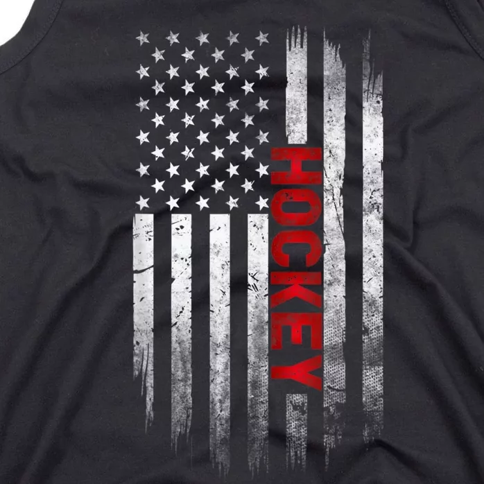 Hockey Stick American Flag Sports Patriotic Hockey Player Tank Top