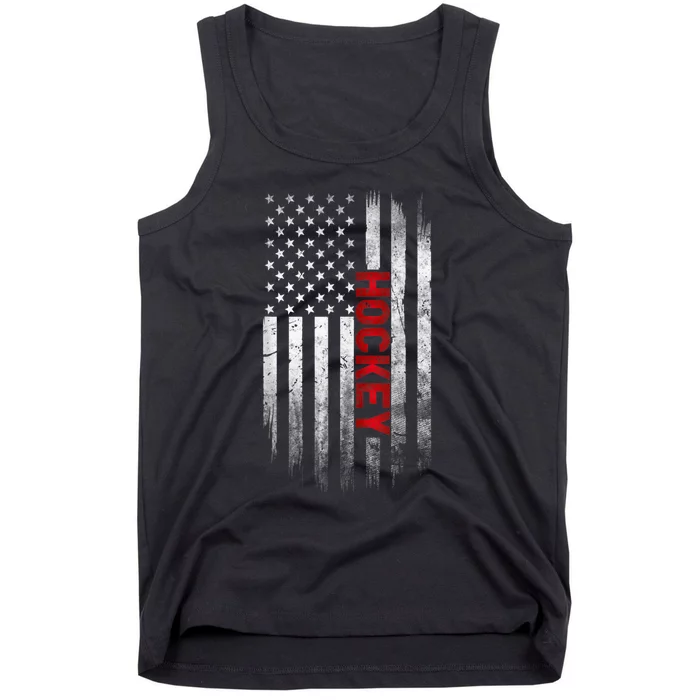 Hockey Stick American Flag Sports Patriotic Hockey Player Tank Top