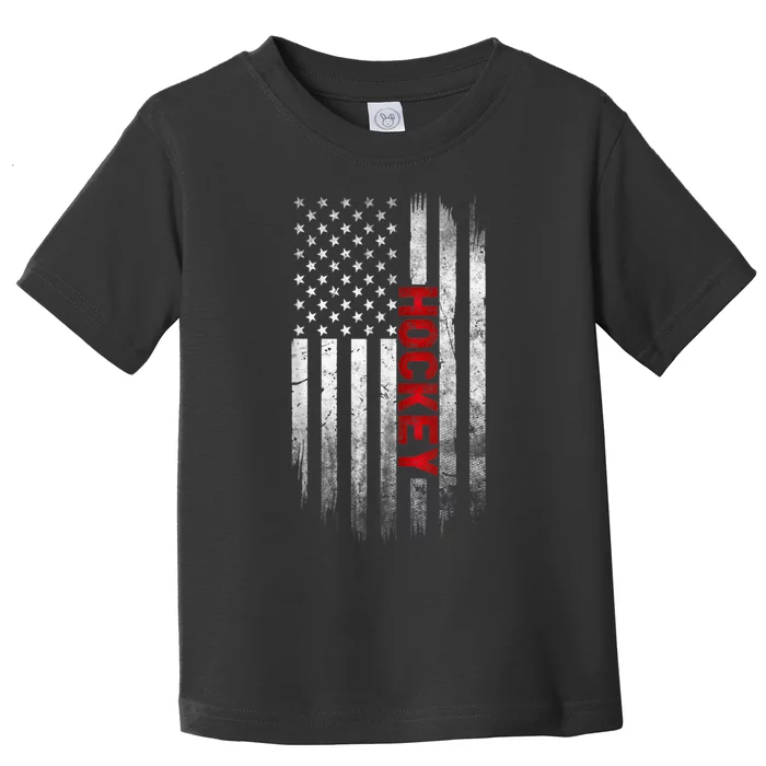 Hockey Stick American Flag Sports Patriotic Hockey Player Toddler T-Shirt