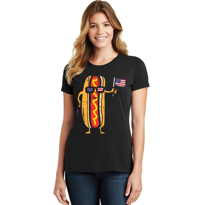 Hotdog Sunglasses American Flag Usa Funny 4th Of July Fourth Women's T-Shirt