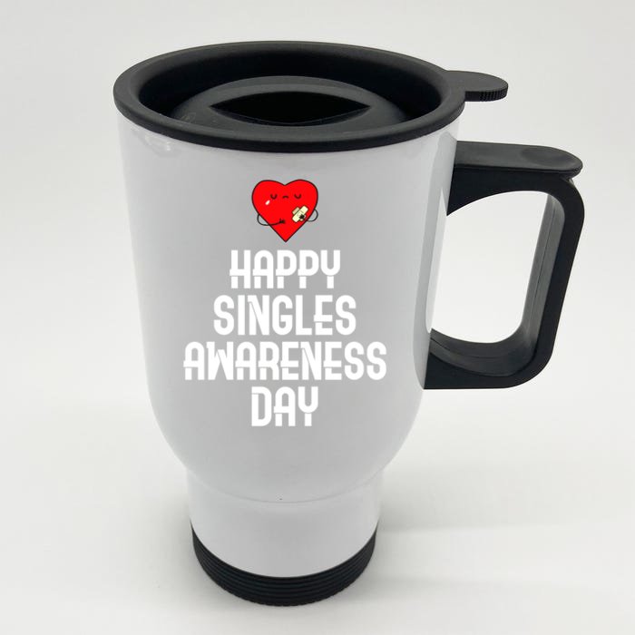 Happy Singles Awareness Day Heart Funny Valentines Day Gift Front & Back Stainless Steel Travel Mug