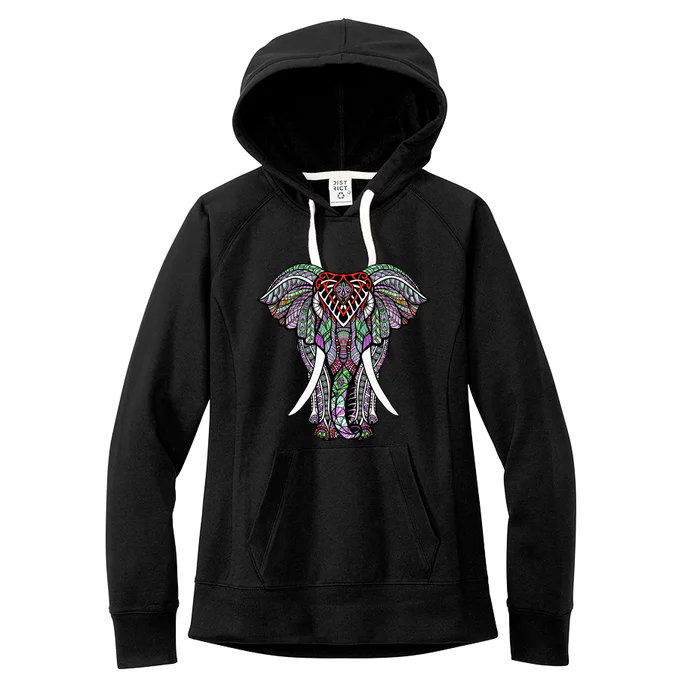 Henna Stylish Artistic Save The Elephants Wildlife Women's Fleece Hoodie