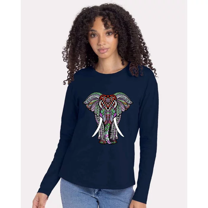 Henna Stylish Artistic Save The Elephants Wildlife Womens Cotton Relaxed Long Sleeve T-Shirt