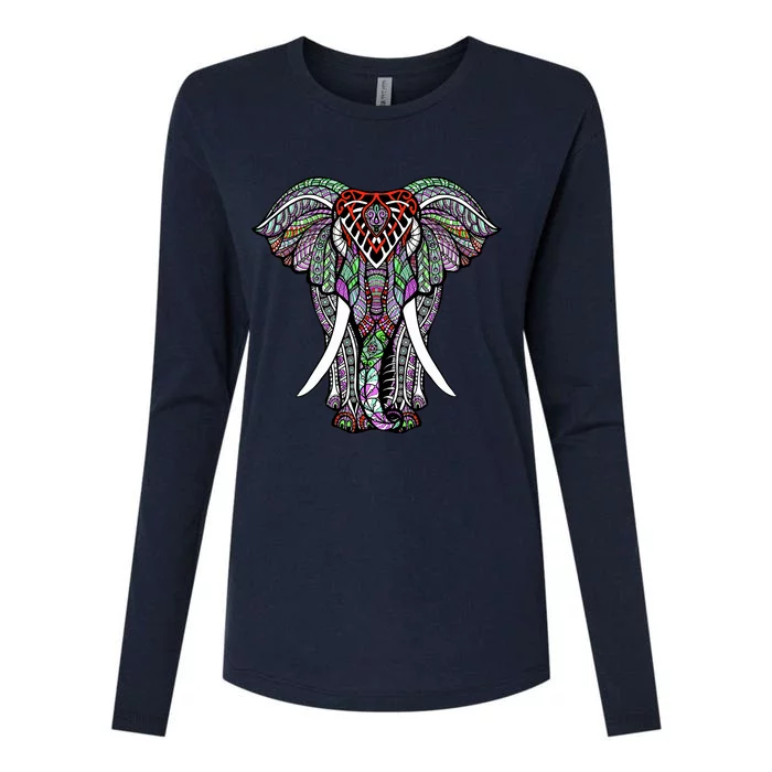 Henna Stylish Artistic Save The Elephants Wildlife Womens Cotton Relaxed Long Sleeve T-Shirt