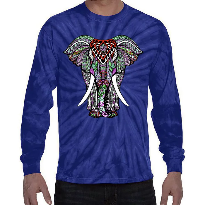 Henna Stylish Artistic Save The Elephants Wildlife Tie-Dye Long Sleeve Shirt