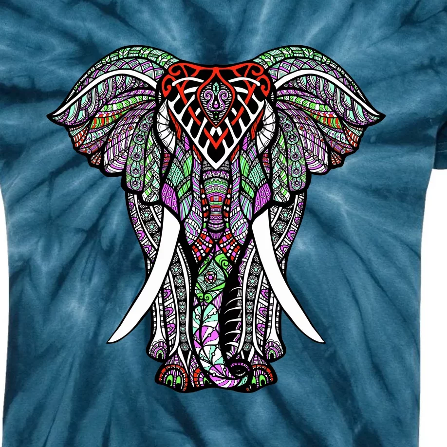 Henna Stylish Artistic Save The Elephants Wildlife Kids Tie-Dye T-Shirt