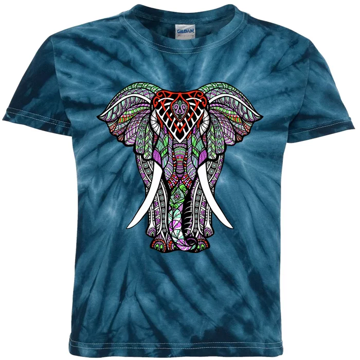 Henna Stylish Artistic Save The Elephants Wildlife Kids Tie-Dye T-Shirt