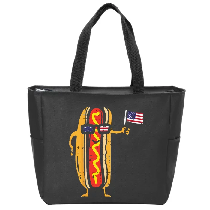 Hotdog Sunglasses American Flag USA Funny 4th Of July Fourth Zip Tote Bag