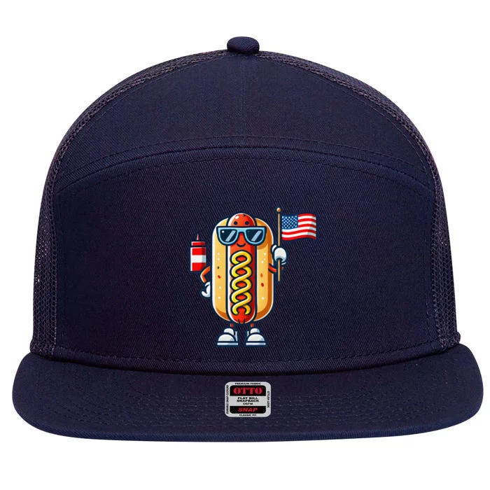 Hotdog Sunglasses American Flag 7 Panel Mesh Trucker Snapback Hat