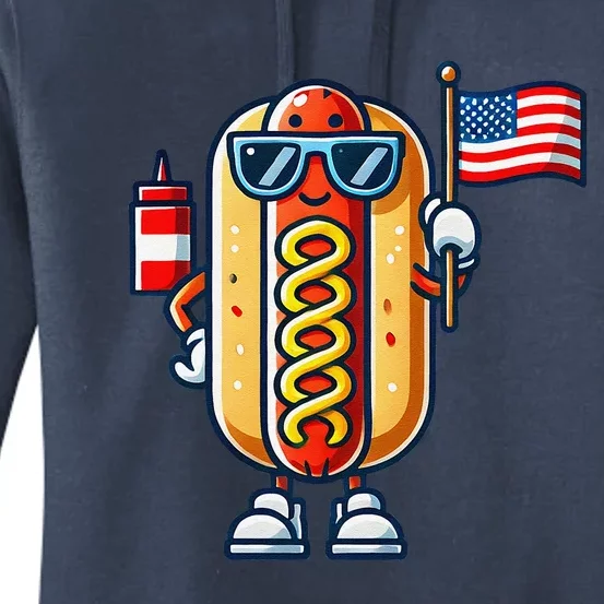 Hotdog Sunglasses American Flag Women's Pullover Hoodie