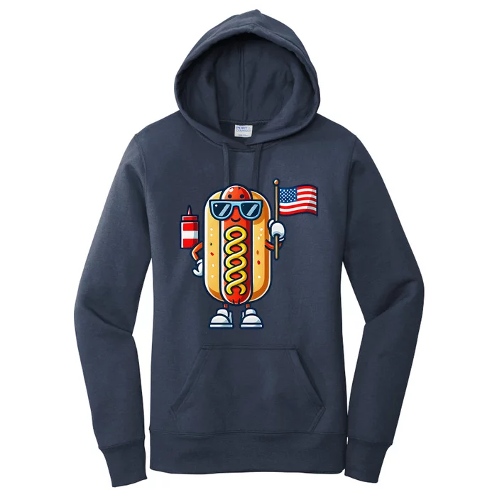 Hotdog Sunglasses American Flag Women's Pullover Hoodie