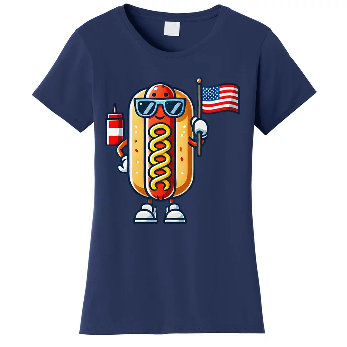 Hotdog Sunglasses American Flag Women's T-Shirt